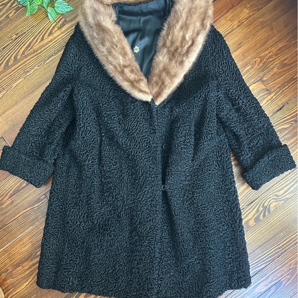 Vintage 1950s Curly Wool and Mink Coat